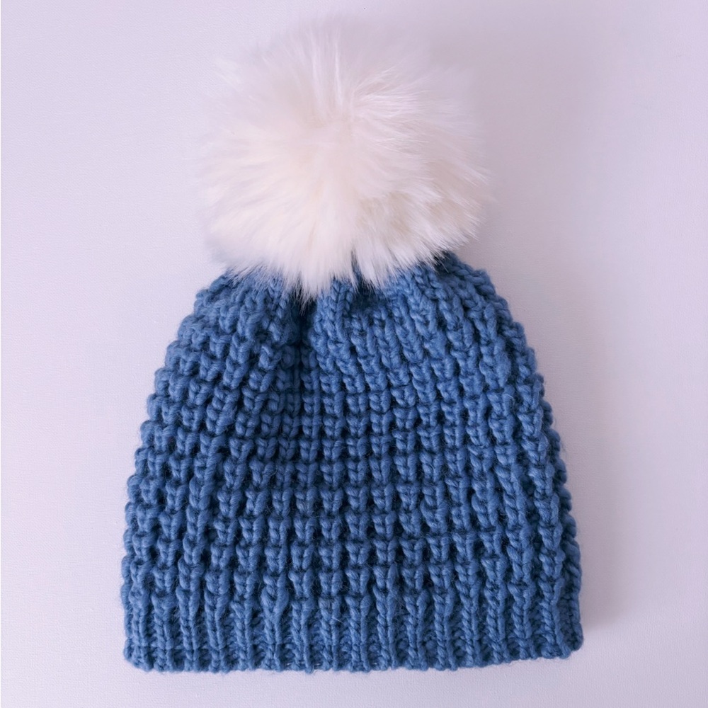 KYI KYI | Classic Wool Blend Knit Vegan Fur Pom Pom Beanie - Picture 2 of 2